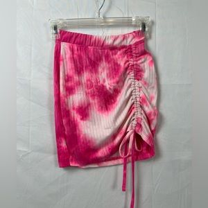 Hot Pink Tie Dye Ruched Mini Skirt Size XS